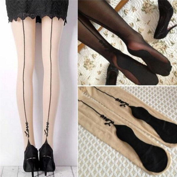 1 Pair New Female Sexy Stockings Pantyhose English Love Letter Tattoo Jacquard For Woman Girl Ladies One Line Design Stockings - Image 2