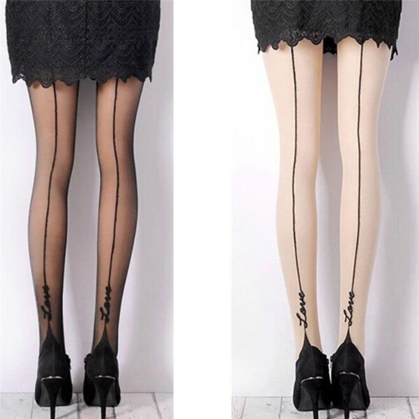 1 Pair New Female Sexy Stockings Pantyhose English Love Letter Tattoo Jacquard For Woman Girl Ladies One Line Design Stockings - Image 3