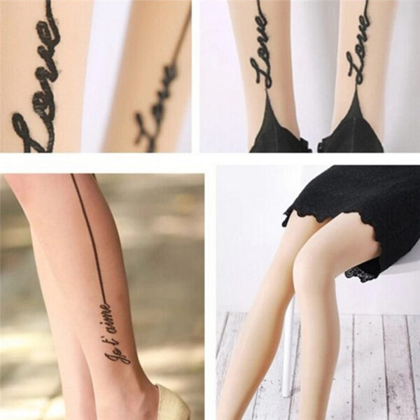 1 Pair New Female Sexy Stockings Pantyhose English Love Letter Tattoo Jacquard For Woman Girl Ladies One Line Design Stockings - Image 4