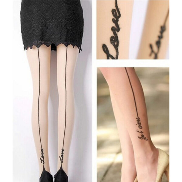 1 Pair New Female Sexy Stockings Pantyhose English Love Letter Tattoo Jacquard For Woman Girl Ladies One Line Design Stockings - Image 5
