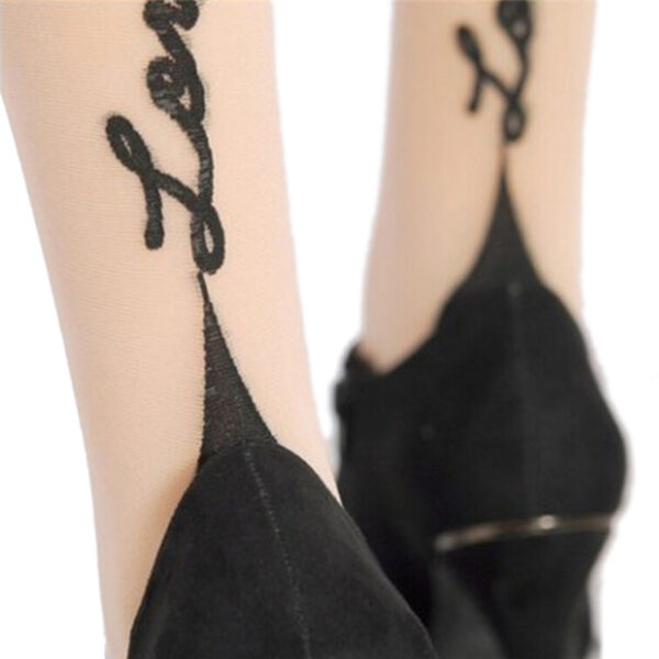 1 Pair New Female Sexy Stockings Pantyhose English Love Letter Tattoo Jacquard For Woman Girl Ladies One Line Design Stockings - Image 6