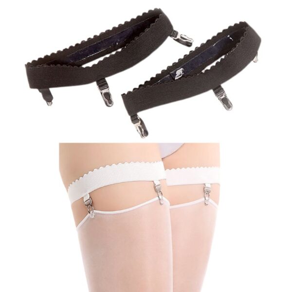 1 Pair Womens Sexy Elastic Anti Slip Leg Garter Belt Ring Thigh High Stocking Suspenders with 3 Clips Cosplay Costume Accessory