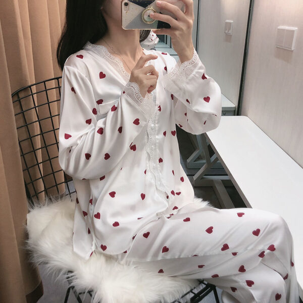 2 Piece/Set Home Suit Pajamas For Women Sleepwear Female Long Sleeve Trousers Satin Silk Nightwear Suit Pijamas - Image 2
