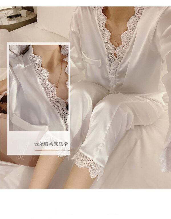 2 Piece/Set Home Suit Pajamas For Women Sleepwear Female Long Sleeve Trousers Satin Silk Nightwear Suit Pijamas - Image 6