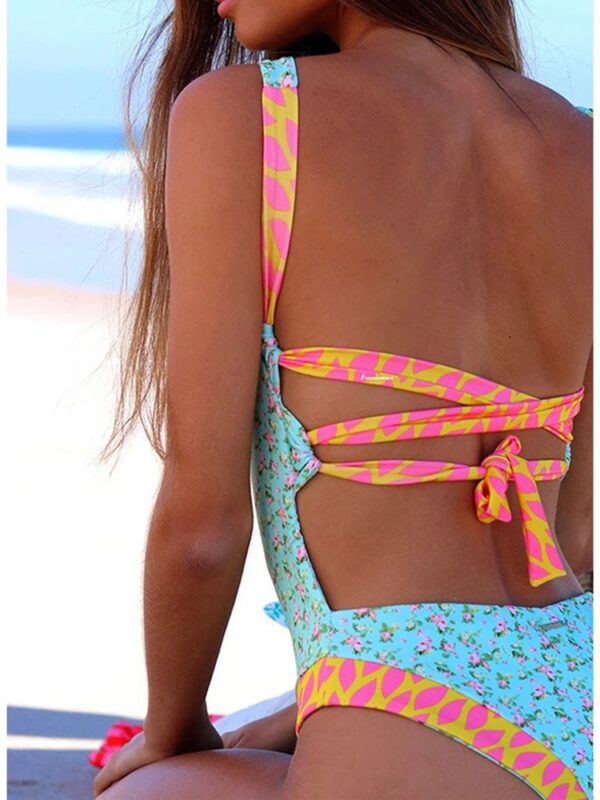 2021 Swimming Suit for Women One Piece Suits Monokini Swimwear Women High Neck Floral Print Swimsuit Bodysuits Bathing Suit - Image 3