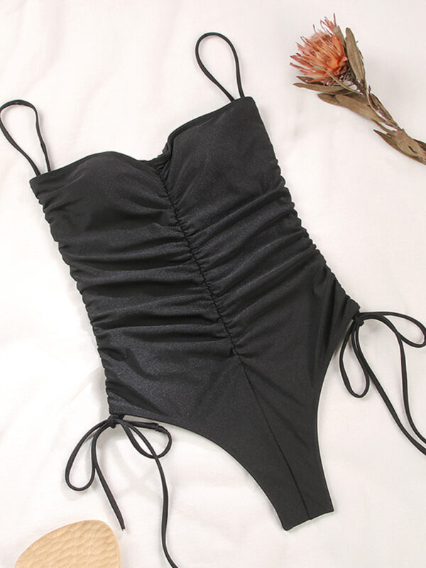 2022 Hollow Out Swimwear Women One Shoulder Swimsuit Female Black Monokini Solid Bathing Suit Summer Holiday One Piece Suit - Image 6