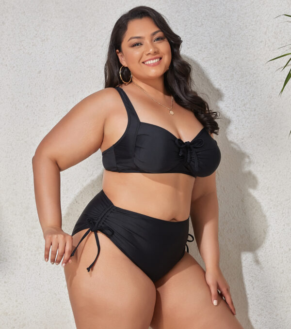 2022 New Plus Size Swimwear for Women Bathing Suits 2 Pieces High Waist Push Up Bikini Sets Tummy Control Black Leopard Print - Image 2