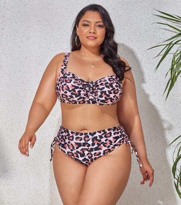 2022 New Plus Size Swimwear for Women Bathing Suits 2 Pieces High Waist Push Up Bikini Sets Tummy Control Black Leopard Print - Image 5