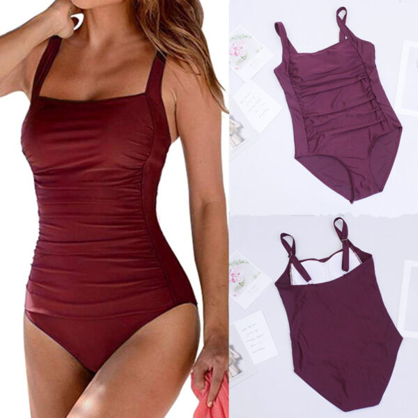 2022 One Piece Swimsuit Women Tummy Control Swimwear Plus Size Bathing Suit Ruched Monokini Vintage Solid Summer Beachwear 2XL