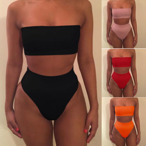 2022 Women Swimsuit Two Pieces Solid Swimwear Brazilian Beachwear Sexy High Waisted Strapless Boob Tube Top Bikini SetBiquini - Image 2