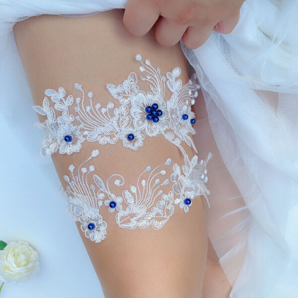 2Pcs Wedding Garter Lace Beads Embroidery Flower Sexy Garters Women/Female/Bride Thigh Ring Bridal Lace Leg Ring Loop - Image 2