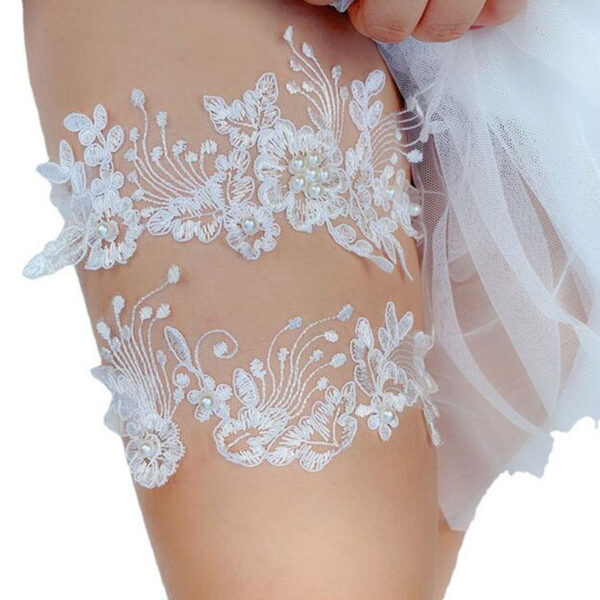 2Pcs Wedding Garter Lace Beads Embroidery Flower Sexy Garters Women/Female/Bride Thigh Ring Bridal Lace Leg Ring Loop - Image 3