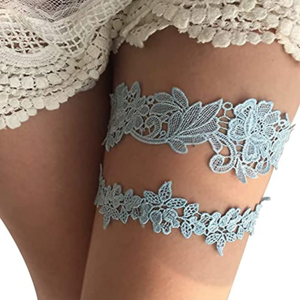 2pcs Bridal Lace Leg Ring Garter Belt Wedding Garter Blue White Embroidery Floral Fashion Sexy Bridal Thigh Ring Garter Belt