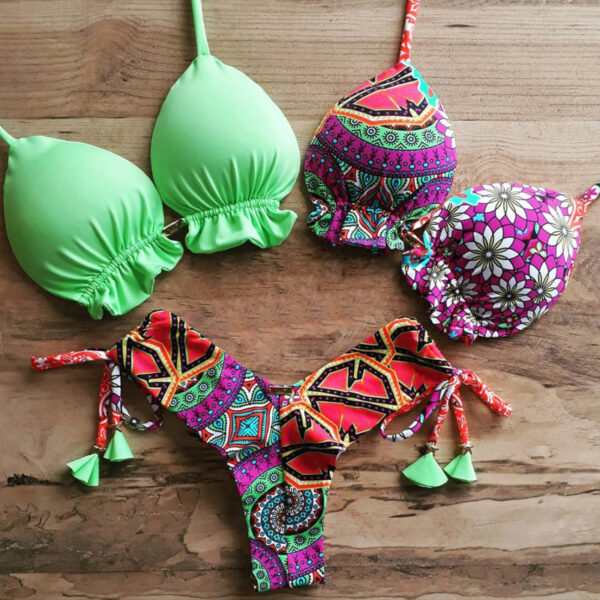 3 Piece Biquini Pink Bikini Women Beach Outing Swimwear Floral Print Bikini Set Biquinis Feminino Maio Thong Bikinis Swimsuit - Image 4