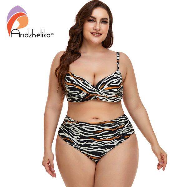 Andzhelika Solid High Waist Bikinis Women Swimsuit Bikinis Set 2022 Summer Two Piece Plus Size Swimwear Bathing Suit Biquini - Image 3