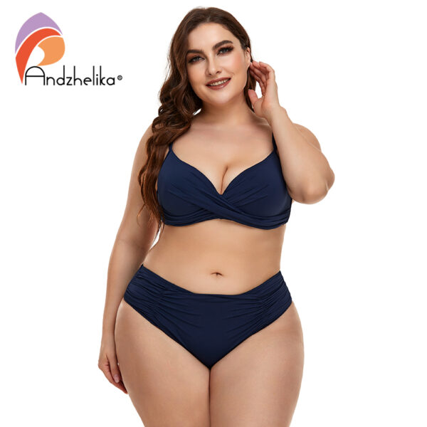 Andzhelika Solid High Waist Bikinis Women Swimsuit Bikinis Set 2022 Summer Two Piece Plus Size Swimwear Bathing Suit Biquini