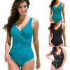 Black Bikini Large Size Solid Color Women One Piece Surplice Swimsuit Women Large Size Retro Swimwear Wholesale New Arrival