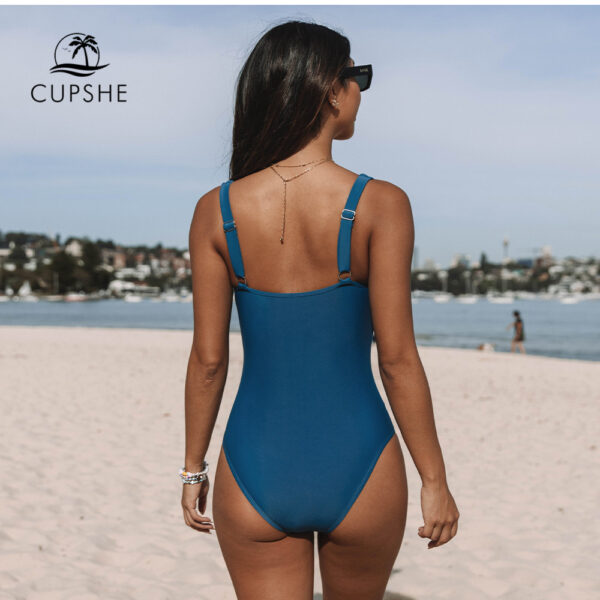 CUPSHE Square Neck One-Piece Swimsuit For Women Solid Blue Sexy Wide Straps Monokini Swimwear 2022 Bathing Suits Beachwear - Image 2