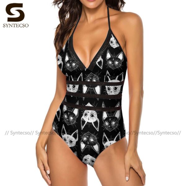 Cat Swimsuit V Shape Women Swimwear Best Simple Bath One Piece Bathing Suit - Image 3