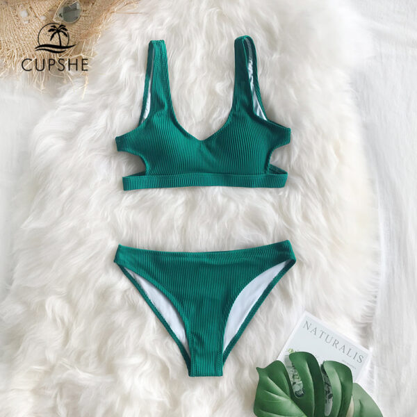 Cupshe Yellow Feather Yarn Solid Bikini Set Plain Hollow out Padded Two Pieces Swimwear 2022 Women Sexy Thong Swimsuits - Image 4