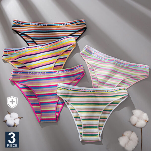 FINETOO 3PCS/Set Women Cotton Seamless Panties for Female M-XL Underwear Panty Sexy Colorful Striped Lingerie Letter Waist Brief