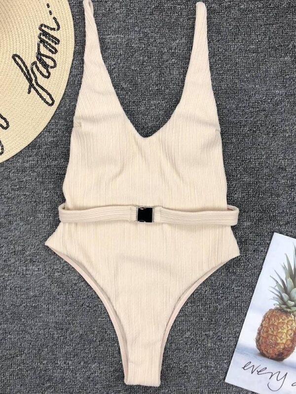 Gossina Sexy One Piece Swimsuit Solid Female Plunge Neck Swimwear Women Backless Brazilian Monokini Bathing Suit S-L 2021 - Image 2