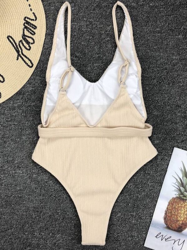 Gossina Sexy One Piece Swimsuit Solid Female Plunge Neck Swimwear Women Backless Brazilian Monokini Bathing Suit S-L 2021 - Image 3