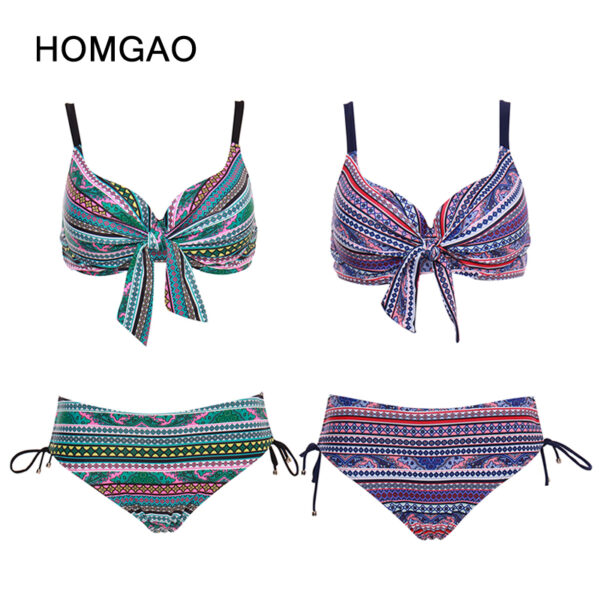 HOMGAO Print Push Up Bikini 2022 Women Swimsuit Sexy Mid Waist Swimwear Large Size Two Piece Bathing Suit Tankini Beachwear - Image 4