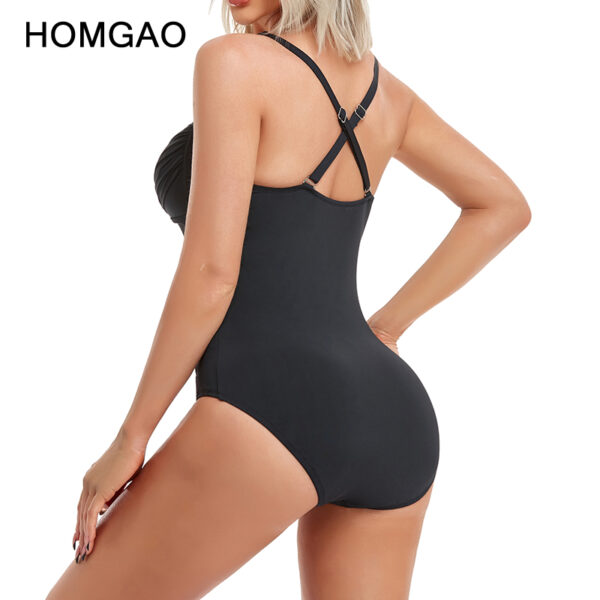 HOMGAO Sexy Women's V Neck Solid One Piece Swimsuit Ruched Tummy Control Swimwear Bathing Suit Large Size 4XL Bodysuit Monokini - Image 4