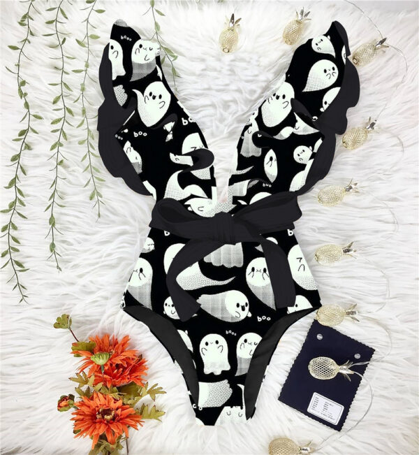 Halloween One Piece Swimsuit 2022 Sexy Swimwear Women Swimsuit Ruffle Shoulder Bathing Suit Beachwear Monokini Swim - Image 2