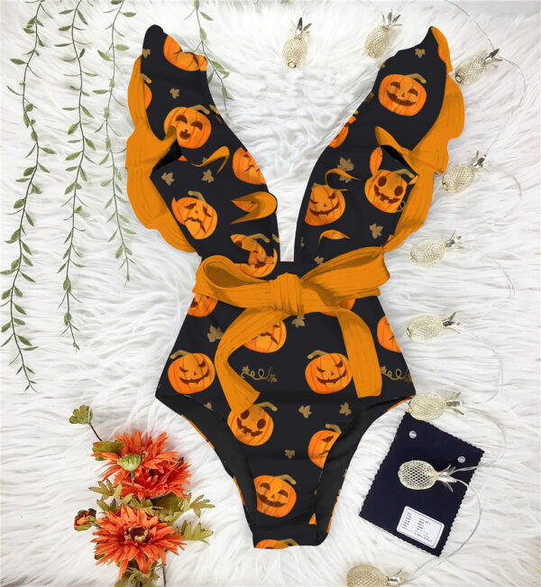 Halloween One Piece Swimsuit 2022 Sexy Swimwear Women Swimsuit Ruffle Shoulder Bathing Suit Beachwear Monokini Swim - Image 3