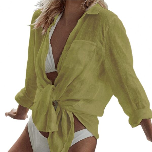 Home Bikini Swimsuit Cover Up Dress Solid Color Cardigan Lightweight Casual Beach Shirt for Holiday Beach Clothing - Image 2