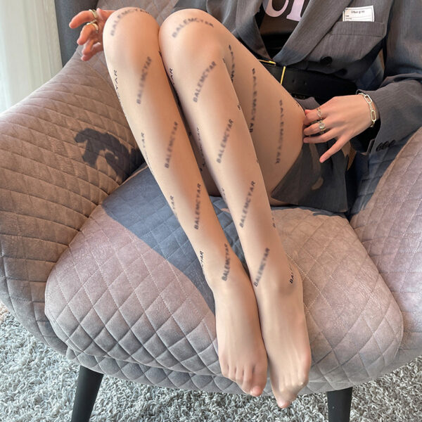 Hot Women's Stockings High-end Letter Black Stockings Spring, Autumn And Summer Thin Style with Sexy Luxury Black Pantyhose - Image 6