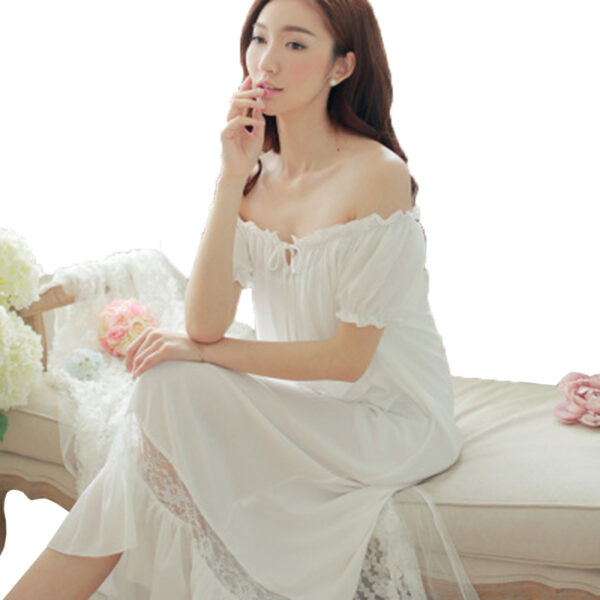 Hot Womens Long White Nightgown Short Sleeve Lounge Summer Nightdress Elegant Vintage Longue Sleepwear Nightwear Gown - Image 2