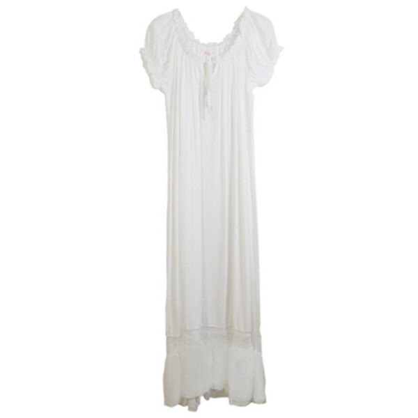 Hot Womens Long White Nightgown Short Sleeve Lounge Summer Nightdress Elegant Vintage Longue Sleepwear Nightwear Gown - Image 6