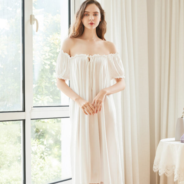 Hot Womens Long White Nightgown Short Sleeve Lounge Summer Nightdress Elegant Vintage Longue Sleepwear Nightwear Gown