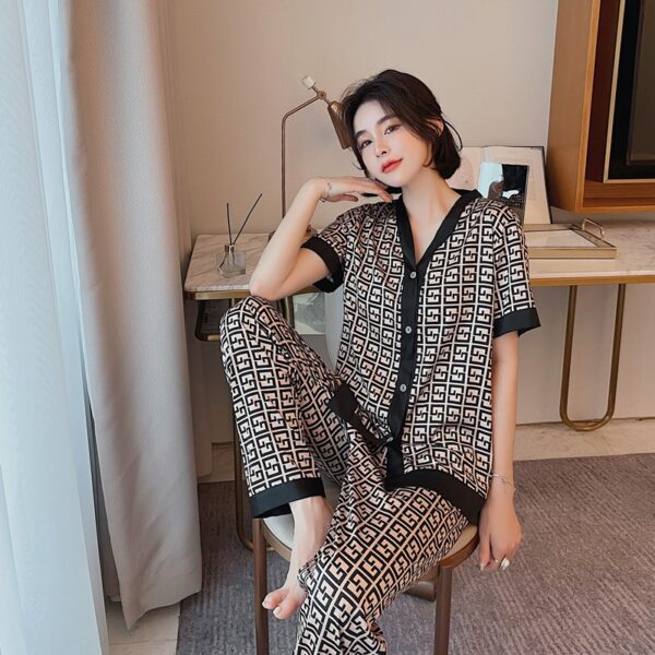 JRMISSLI Women Pajamas Set New Luxury Style Cross Letter Print Sleepwear Silk Pijama Leisure Home Clothes Nightwear Pyjama - Image 3