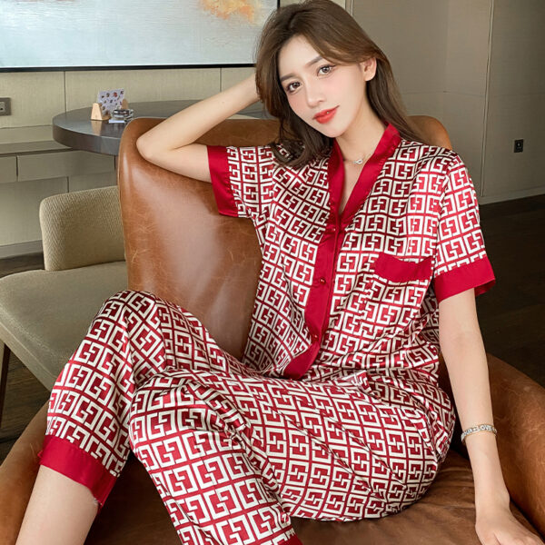 JRMISSLI Women Pajamas Set New Luxury Style Cross Letter Print Sleepwear Silk Pijama Leisure Home Clothes Nightwear Pyjama - Image 5