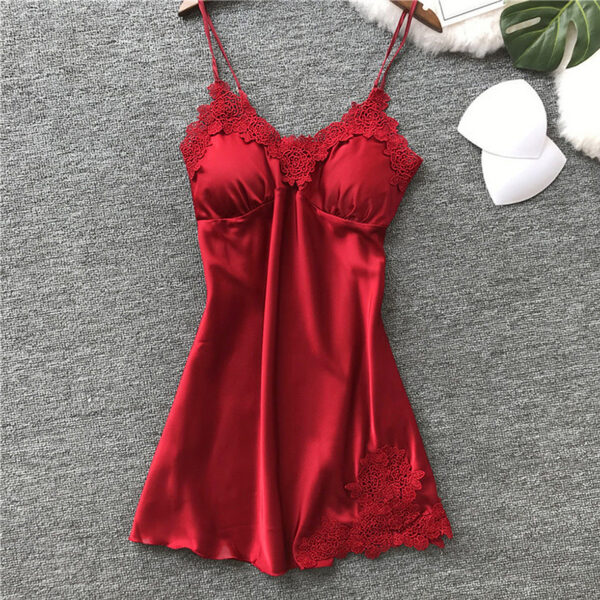 Ladies Sexy Silk Satin Night Dress Sleeveless Nighties V-neck Nightgown Nightdress Lace Sleepwear Nightwear For Women S-XL - Image 2