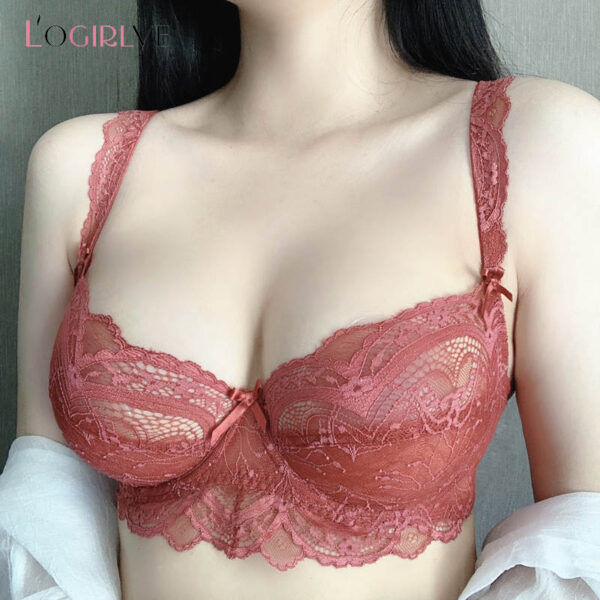 Logirlve New Ultrathin Bra Brassiere Sexy Underwear Plus Size D E Cup Embroidery Women Lingerie White Lace Bras Hollow out - Image 2