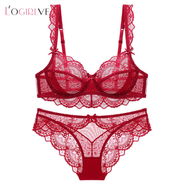 Logirlve New Ultrathin Bra Brassiere Sexy Underwear Plus Size D E Cup Embroidery Women Lingerie White Lace Bras Hollow out - Image 4