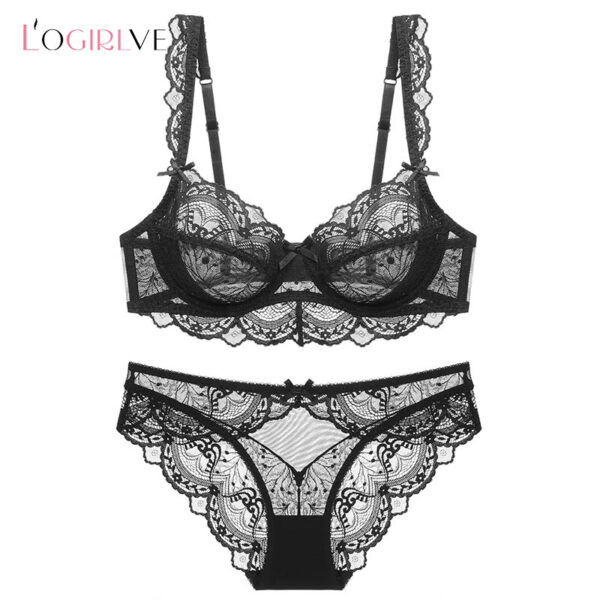 Logirlve New Ultrathin Bra Brassiere Sexy Underwear Plus Size D E Cup Embroidery Women Lingerie White Lace Bras Hollow out - Image 5