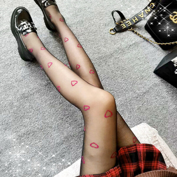 Lolita Ins Sexy Tights Women Fashion 2021 Brand Designer Love Black Silk Breathable Pantyhose G Red Hollow Out Heart Stockings - Image 2