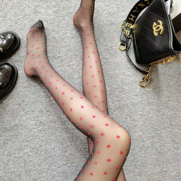 Lolita Ins Sexy Tights Women Fashion 2021 Brand Designer Love Black Silk Breathable Pantyhose G Red Hollow Out Heart Stockings - Image 3