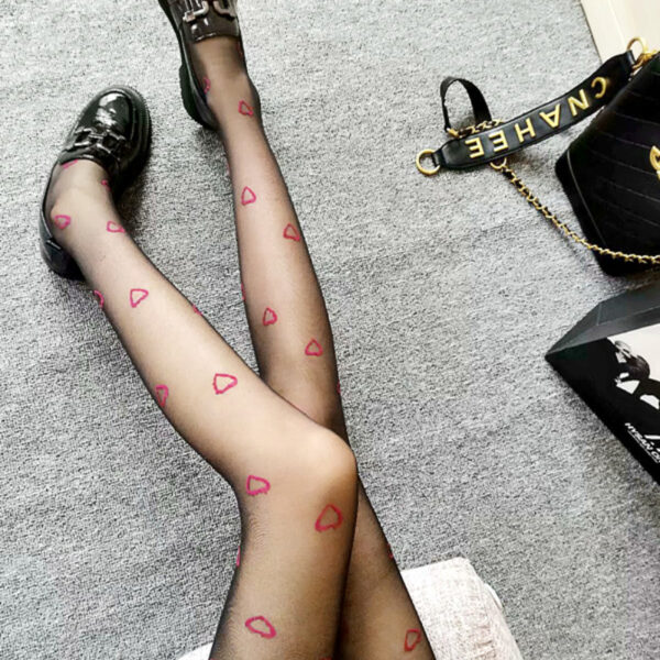 Lolita Ins Sexy Tights Women Fashion 2021 Brand Designer Love Black Silk Breathable Pantyhose G Red Hollow Out Heart Stockings - Image 4