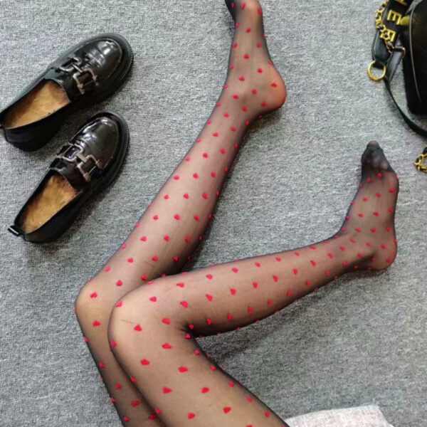 Lolita Ins Sexy Tights Women Fashion 2021 Brand Designer Love Black Silk Breathable Pantyhose G Red Hollow Out Heart Stockings - Image 5