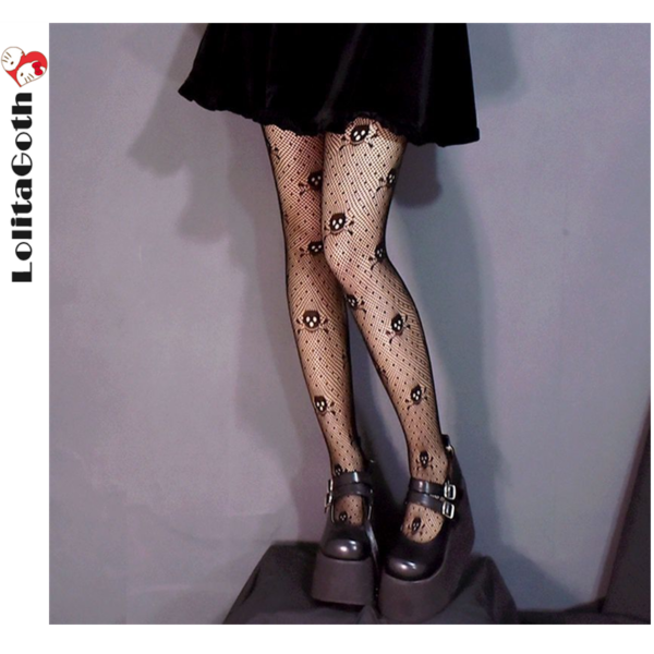 Lolita Kawaii Fishnet Pantyhose Tights Women Fashion Hollow Breathable Mesh Designer Cartoon Cat Bottoming G Stockings Gothic - Image 4