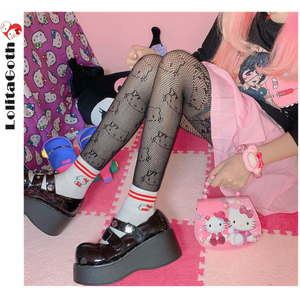 Lolita Kawaii Fishnet Pantyhose Tights Women Fashion Hollow Breathable Mesh Designer Cartoon Cat Bottoming G Stockings Gothic