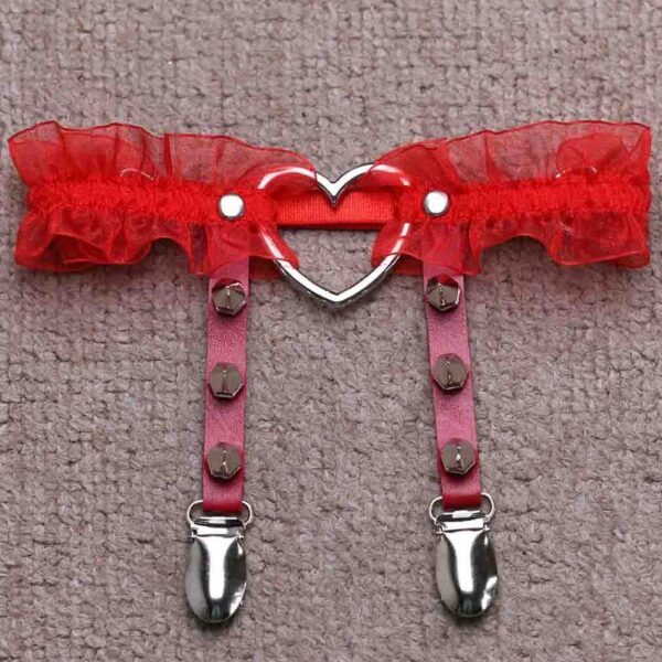 New Fashion Women Girl Gorgeous Punk Gothic Heart-shape Ring Spikes Elastic Lace Garter Belt Retro Suspender Flower Harness - Image 3