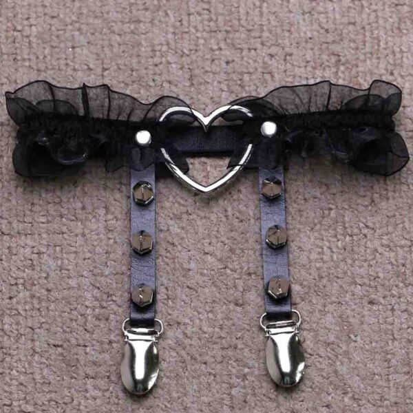 New Fashion Women Girl Gorgeous Punk Gothic Heart-shape Ring Spikes Elastic Lace Garter Belt Retro Suspender Flower Harness - Image 5